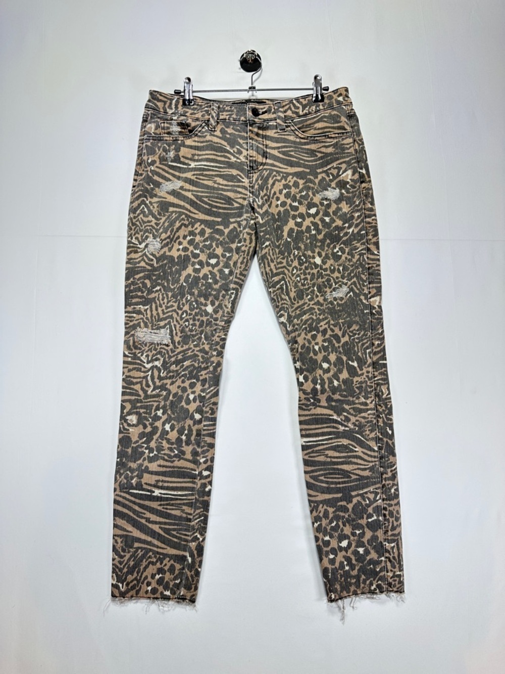 GUESS Britney Skinny Jeans Animal Print Low Rise Y2K Brown Black Size 29